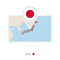 Rectangular map of Japan with pin icon of Japan vector