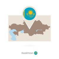 Rectangular map of Kazakhstan with pin icon of Kazakhstan vector