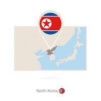 Rectangular map of North Korea with pin icon of North Korea vector