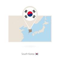 Rectangular map of South Korea with pin icon of South Korea vector