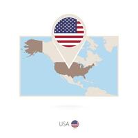 Rectangular map of United States of America with pin icon of USA vector