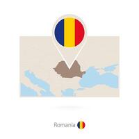 Rectangular map of Romania with pin icon of Romania vector