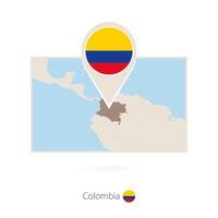 Rectangular map of Colombia with pin icon of Colombia vector