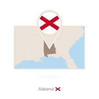 Rectangular map of US state Alabama with pin icon of Alabama vector