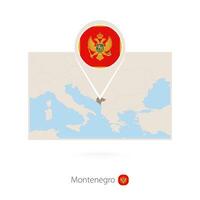 Rectangular map of Montenegro with pin icon of Montenegro vector