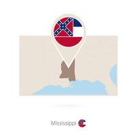 Rectangular map of US state Mississippi with pin icon of Mississippi vector