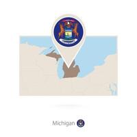 Rectangular map of US state Michigan with pin icon of Michigan vector