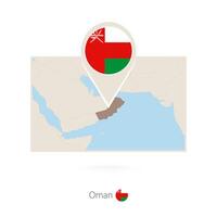 Rectangular map of Oman with pin icon of Oman vector