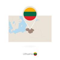 Rectangular map of Lithuania with pin icon of Lithuania vector
