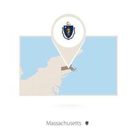 Rectangular map of US state Massachusetts with pin icon of Massachusetts vector