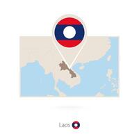 Rectangular map of Laos with pin icon of Laos vector