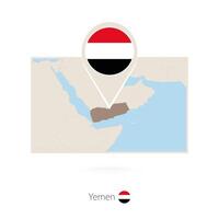 Rectangular map of Yemen with pin icon of Yemen vector