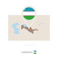 Rectangular map of Uzbekistan with pin icon of Uzbekistan vector