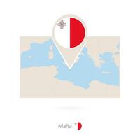Rectangular map of Malta with pin icon of Malta vector