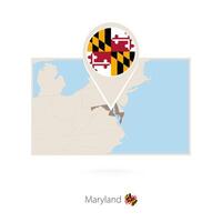 Rectangular map of US state Maryland with pin icon of Maryland vector