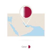 Rectangular map of Qatar with pin icon of Qatar vector