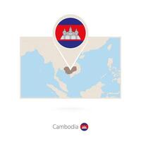 Rectangular map of Cambodia with pin icon of Cambodia vector