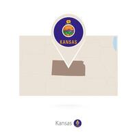 Rectangular map of US state Kansas with pin icon of Kansas vector