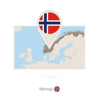 Rectangular map of Norway with pin icon of Norway vector