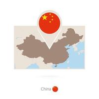 Rectangular map of China with pin icon of China vector