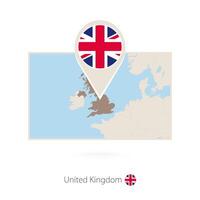 Rectangular map of United Kingdom with pin icon of UK vector