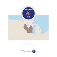 Rectangular map of US state Wisconsin with pin icon of Wisconsin vector
