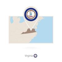 Rectangular map of US state Virginia with pin icon of Virginia vector