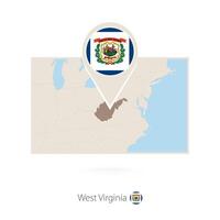 Rectangular map of US state West Virginia with pin icon of West Virginia vector