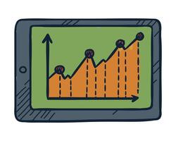 an of a tablet with a graph on it. Business and finanace hand drawn style illustration vector