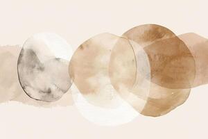 Elegant watercolor artwork blending muted earth tones in abstract, overlapping circles, creating serene and minimalist composition perfect for modern decor. Print, poster, beige color. photo