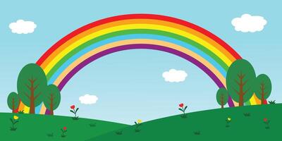 Nature Park Background With Rainbow vector