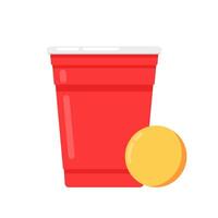 Plastic cups . Red Beer Pong plastic cups with ball. Traditional drinking game illustration. vector
