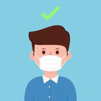 Men showing how to wearing protective mask correctly. Face mask . vector