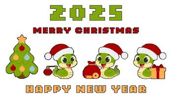 2025 Chinese new year. a pixel art snake in an 8-bit retro game style. illustration vector
