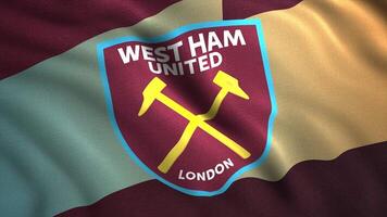 Abstract waving flag of West Ham United F.C. in London. Realistic waving fabric background, seamless loop. For editorial use only. video