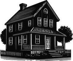 House silhouette with trees on background flat illustration, Minimal House on white background vector