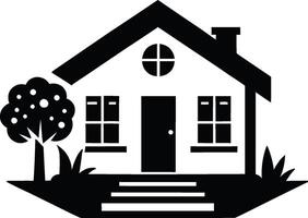 House silhouette with trees on background flat illustration, Minimal House on white background vector