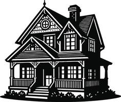 House silhouette with trees on background flat illustration, Minimal House on white background vector