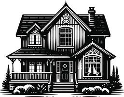 House silhouette with trees on background flat illustration, Minimal House on white background vector