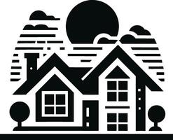 House silhouette with trees on background flat illustration, Minimal House on white background vector