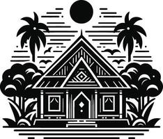 House silhouette with trees on background flat illustration, Minimal House on white background vector