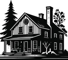 House silhouette with trees on background flat illustration, Minimal House on white background vector