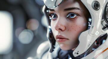 woman android, robot, modern technology. work in the laboratory, in the office, introducing new modern technologies photo