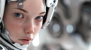 woman android, robot, modern technology. work in the laboratory, in the office, introducing new modern technologies photo