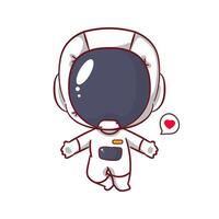 Cute astronaut floating with open hands cartoon character. Space and science concept design. Hand drawn flat adorable chibi illustration. Icon logo mascot isolated background. vector