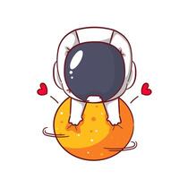 Cute astronaut cartoon character. Space and science concept design. Hand drawn flat adorable chibi illustration. Icon logo mascot isolated background. vector