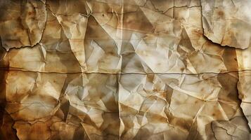 A close-up of a crumpled piece of white printer paper with sharp folds and a shadow. photo