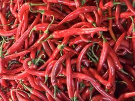 Red hot chilli peppers texture background, close up, A backdrop of Red hot chilli peppers, Street vegetable market, Group of Red hot chilli peppers photo