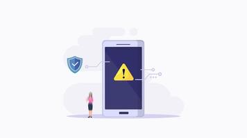 Monitor and virus warning on it. warning notification security and virus protection video