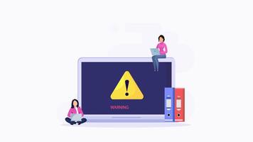 Monitor and virus warning on it. warning notification security and virus protection video